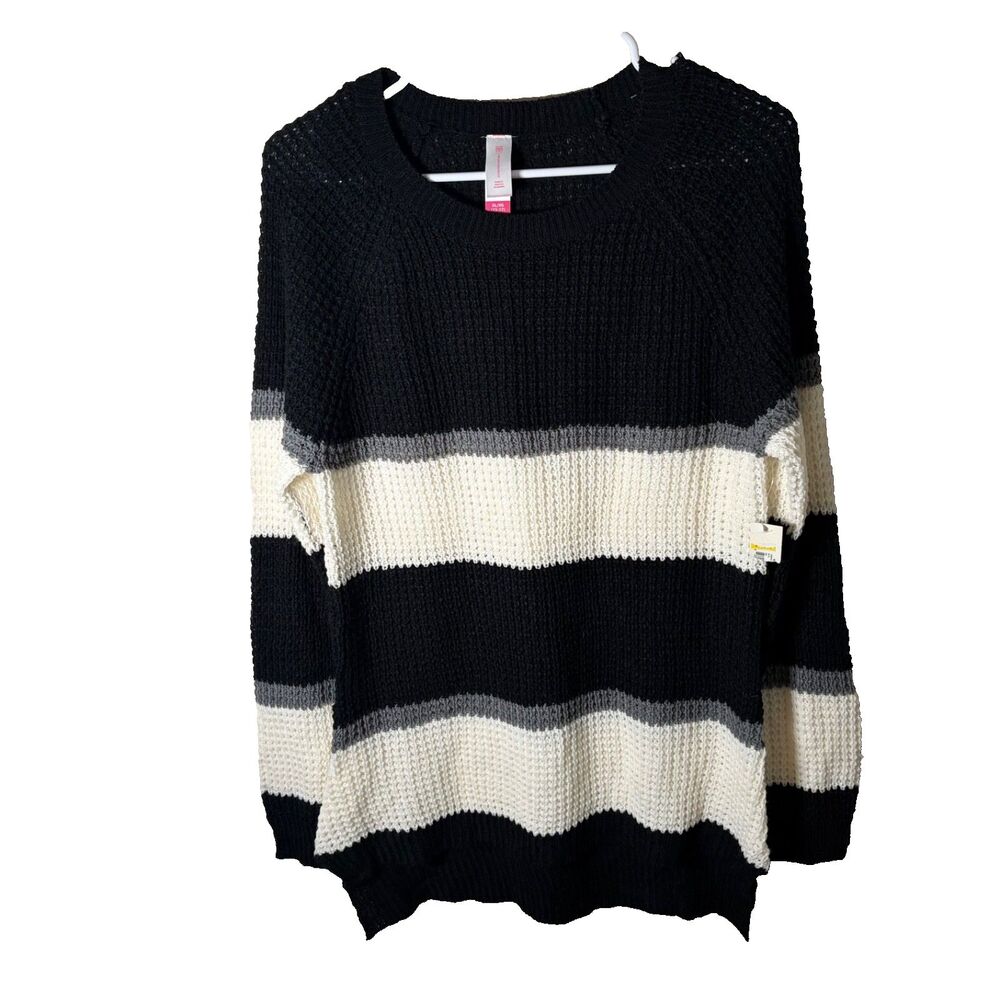 No Boundaries Sweater Women's XL Striped 3/4 Sleeve Pullover Casual Knit